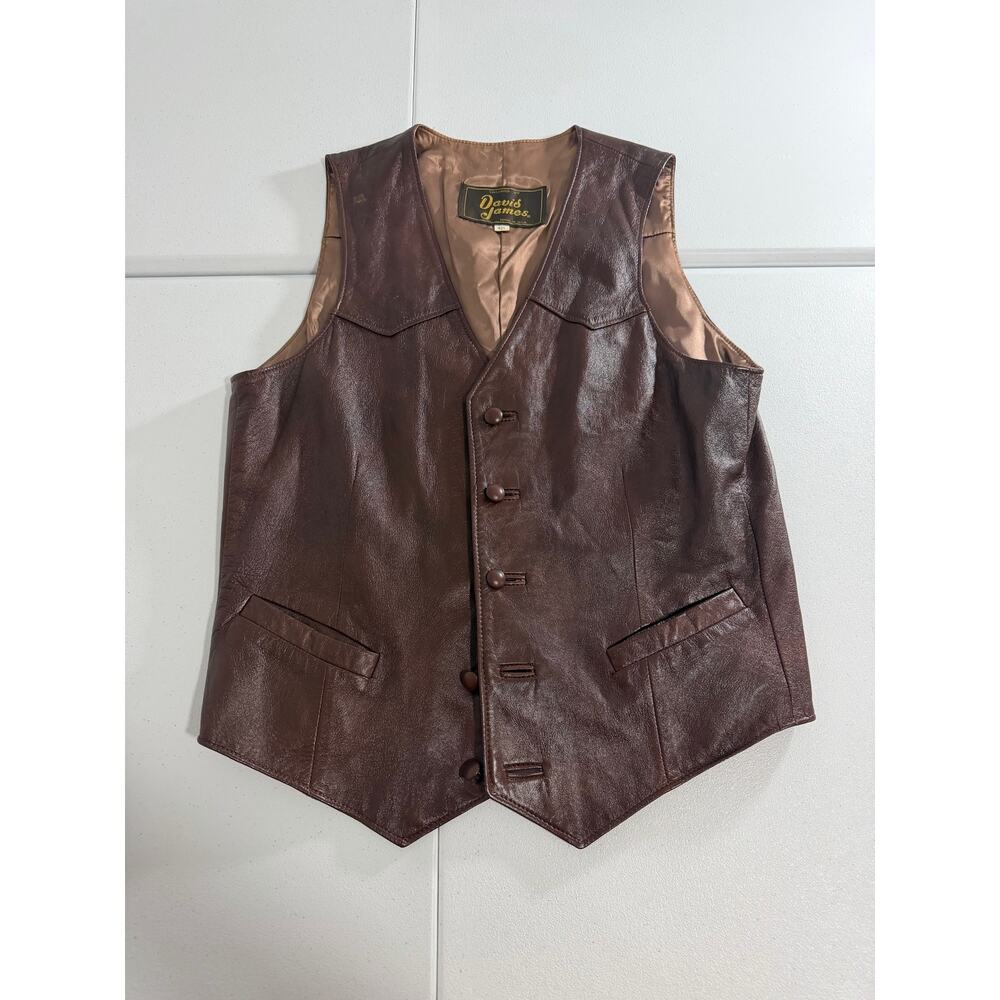 Davis James Brown Leather Vest Western Style Size Small